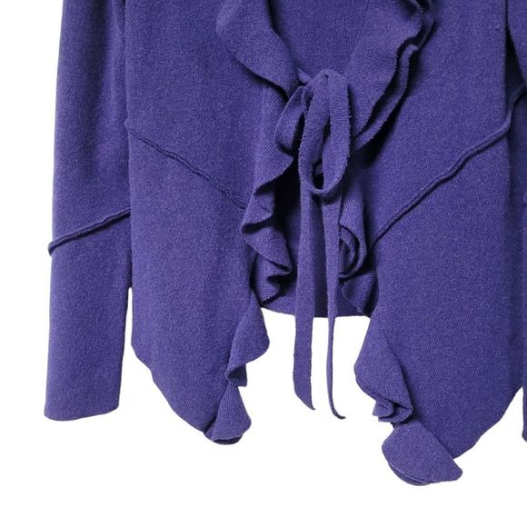 LORA. GI 100% Lambs Wool Tie Front Cardigan Flutter Neckline Made In Italy XL - Picture 12 of 12